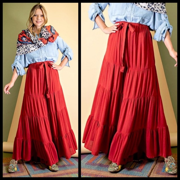 easel Pants & Jumpsuits Easel Lightweight Flowy Multitiered Ruffled Drawstring Pants Ultra